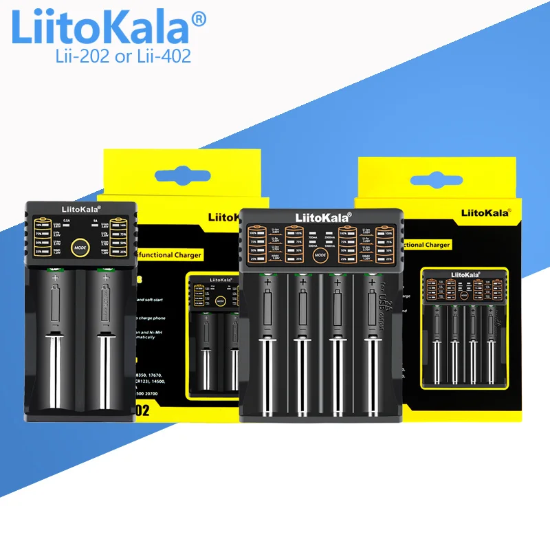 LiitoKala Lii-100 lii-202 lii-402 lii-S1 Lii-S2 lii-S4 1.2V 3.7V 3.2V 3.85V 18650 18350 26650 NiMH lithium battery smart charger