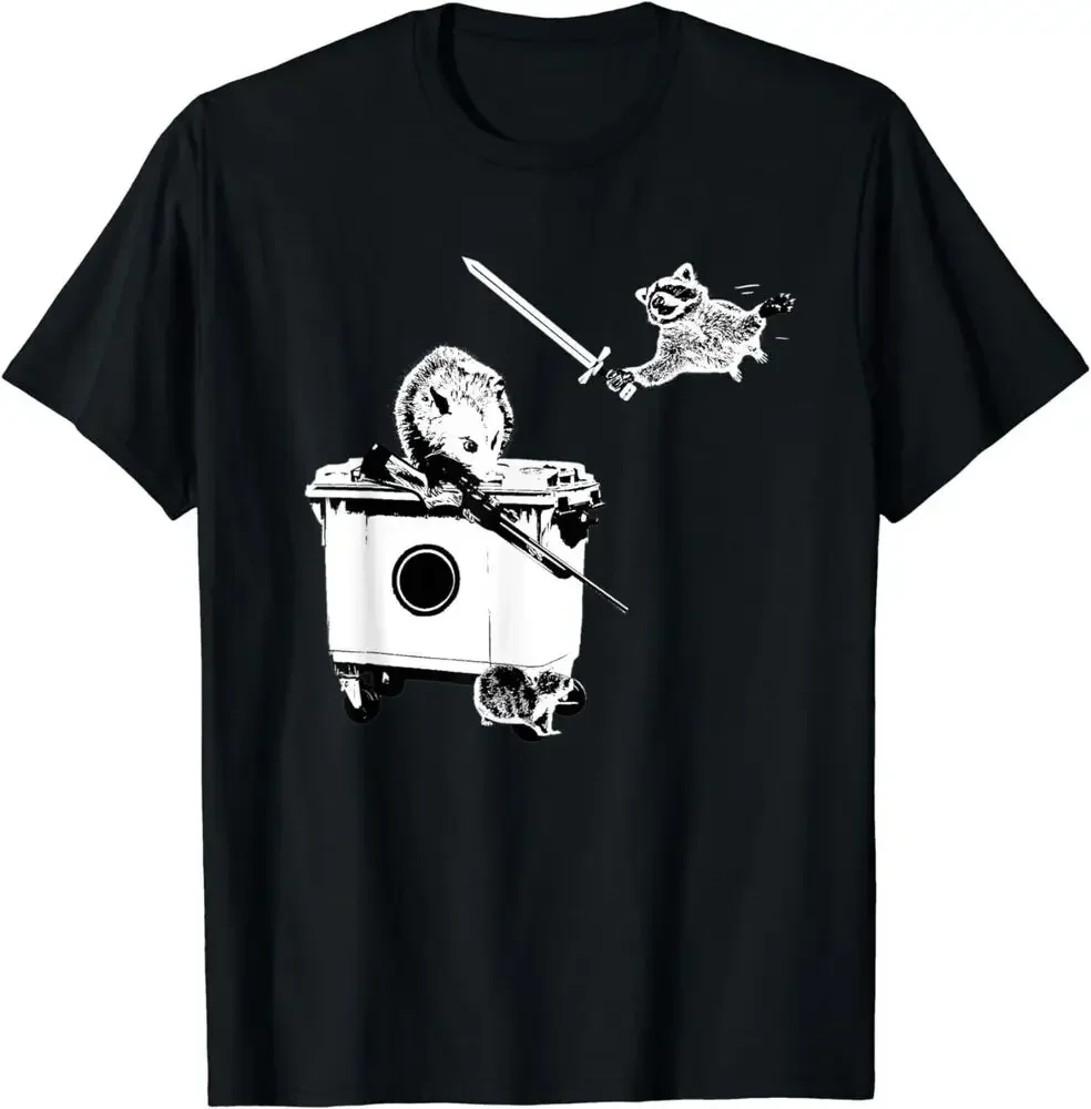 Raccoon Sword Opposum Guns Dumpster Garbage Funny Animal Shirt  High Quality 100%Cotton Short Sleeve