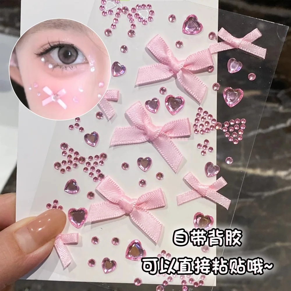 

1 лист 5D розовый красный сердце любви горный хрусталь и шелковый бант наклейки для лица самоклеящийся бант Алмазная наклейка для лица DIY вечерние слайдер * &