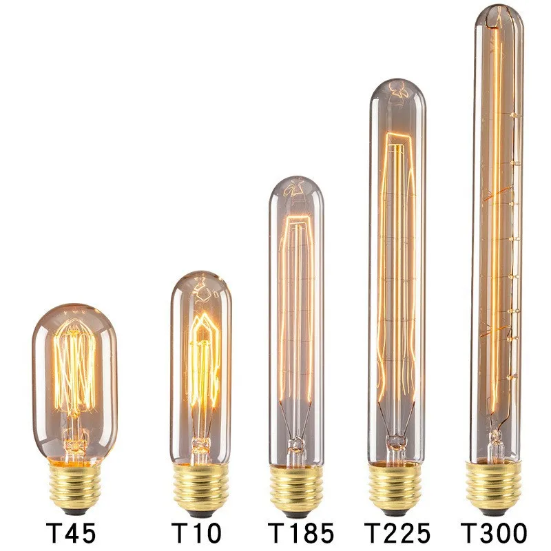Edison Tungsten Filament Bulb t30-300 Straight Filament Retro With Iron Frame Industrial Style Long Groove Decorative Bulb