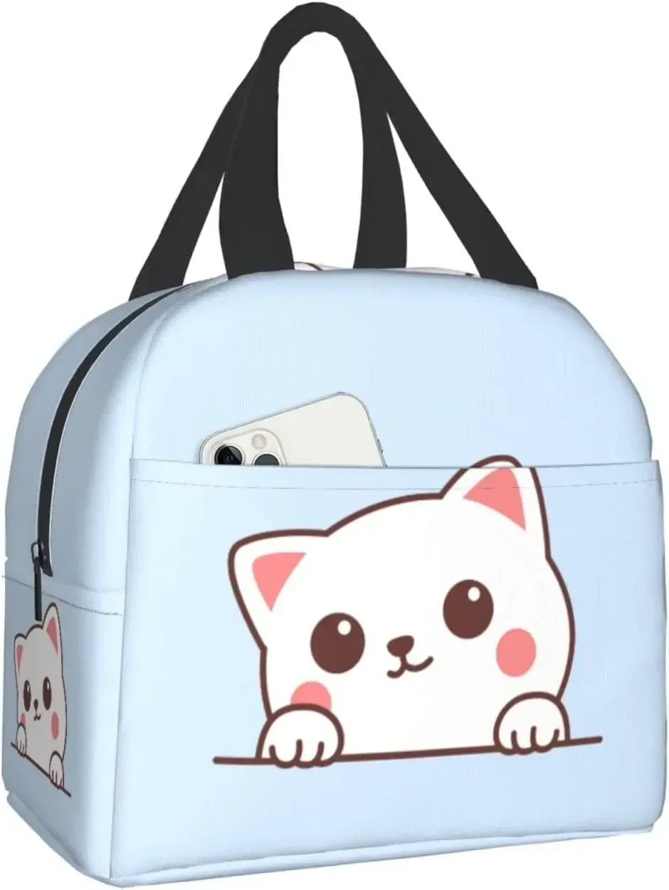 Cute White Cat Cartoon Cat Head Lunch Box Reusable Lunch Bag Work Cooler Reusable Tote Picnic Boxes Insulated Container Shopping