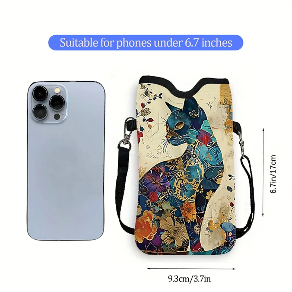 Floral Cat Pattern Crossbody Bag Print Phone Wallet with Adjustable Shoulder Strap Unisex Design for Daily Use Phone Purse - view 4