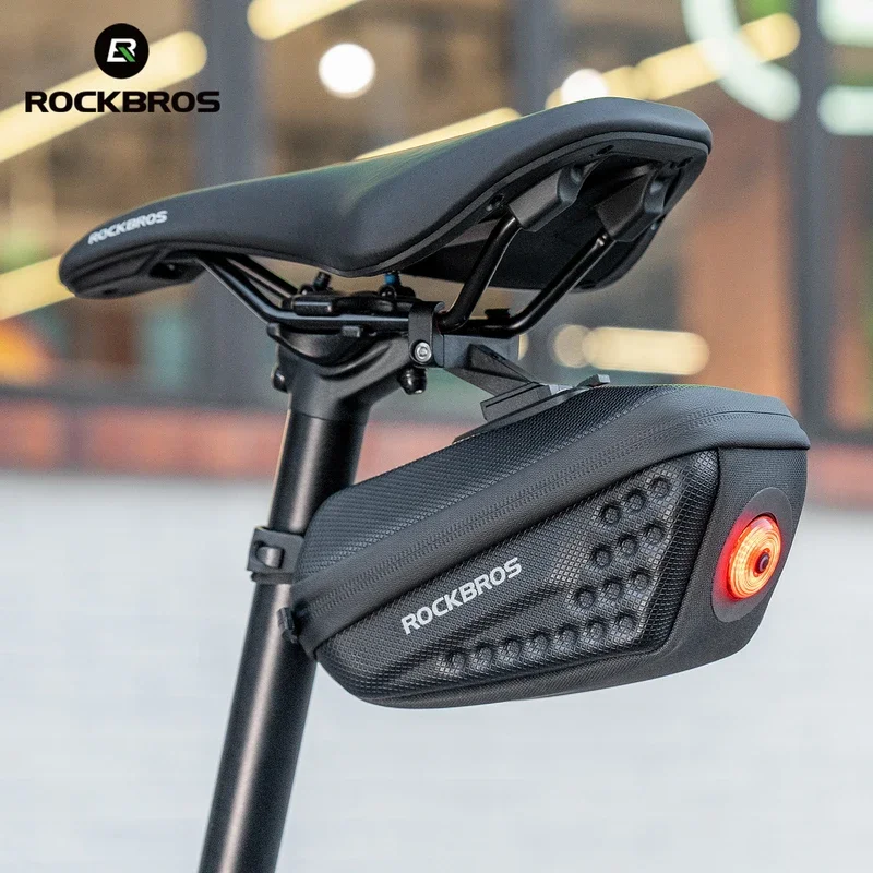

ROCKBROS Small Bicycle Saddle Bag 0.45L Hard Shell Waterproof Bike Saddle Bag with Taillight 5 Modes Safety Cycling Tail Bag