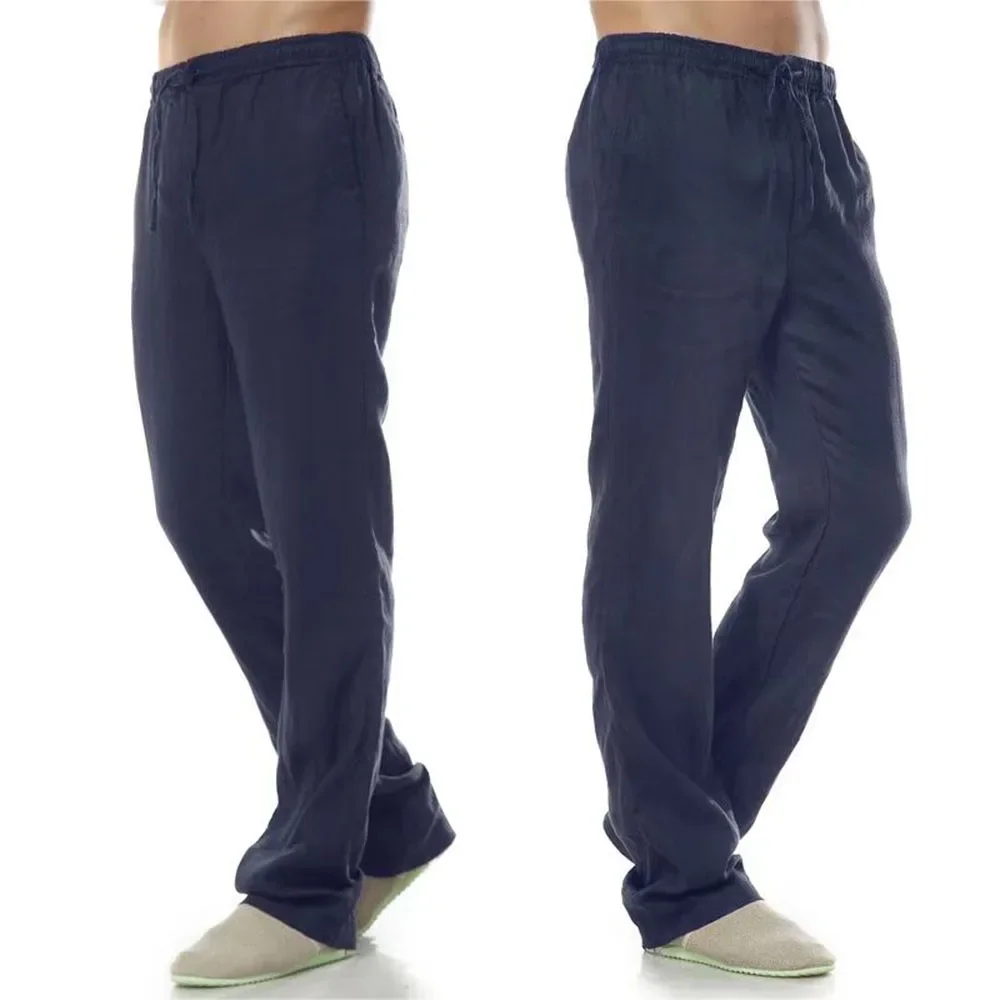 Männer Baumwolle Leinen Hosen Männer der Herbst Neue Atmungsaktive Freizeit Einfarbig Kordelzug Elastische Taille Laufhose – Detail 7