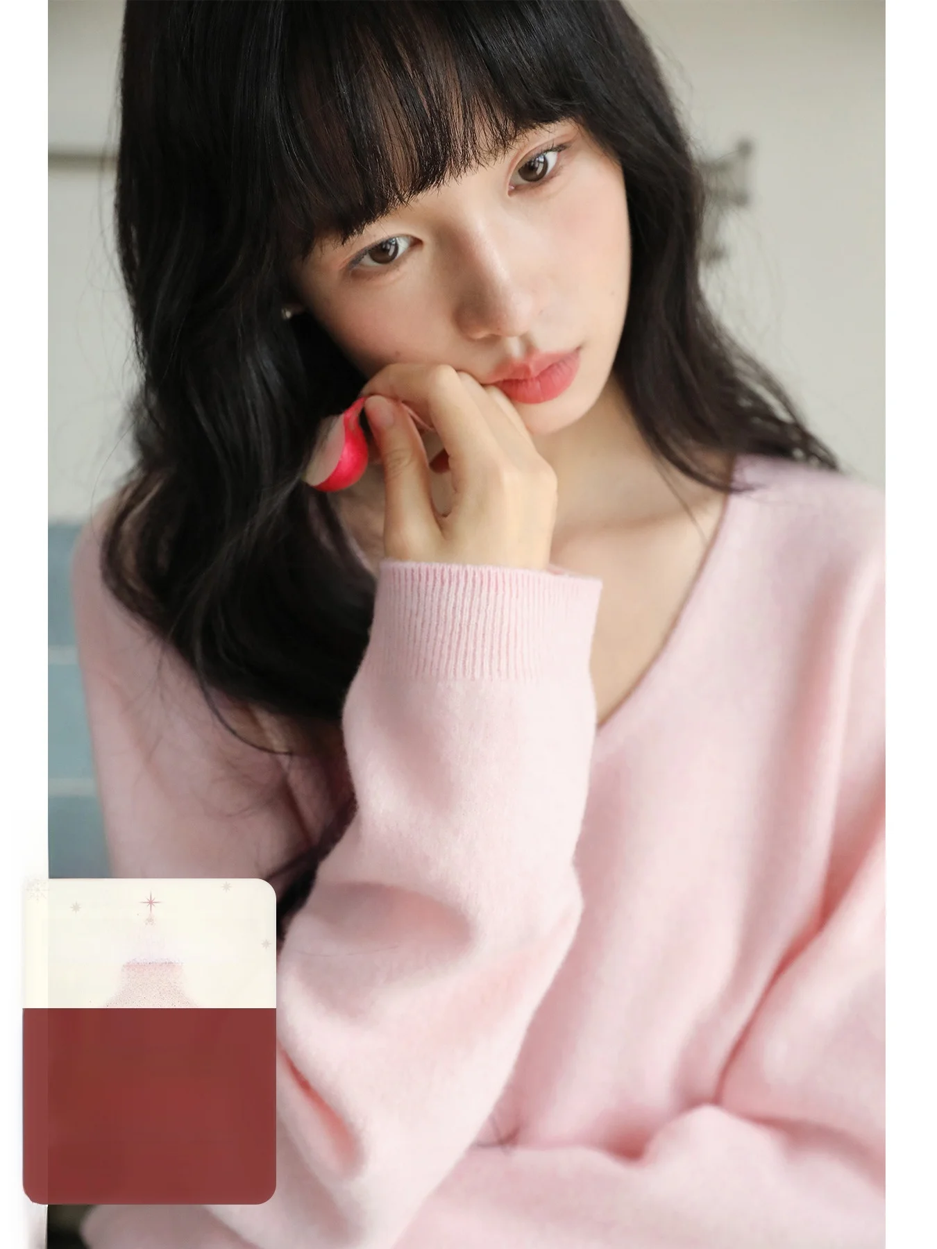 

Dopne Sweater Satin White V-ne 00% Wool Pink Knitted Top Autumn Winter Women Overhead irt Commute Sle Straight Cut