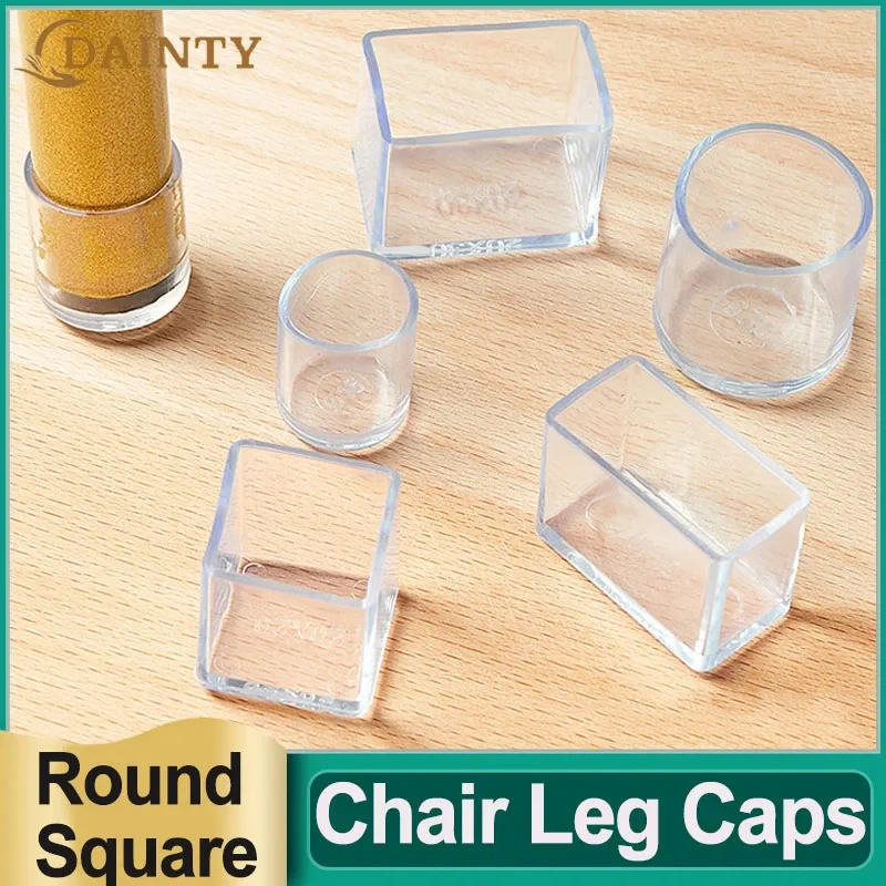 8Pcs Transparent Chair Leg Caps PVC Round Square Table Feet Pad Caps  Furniture Tube End Cover Non-slip Floor Protector Pads