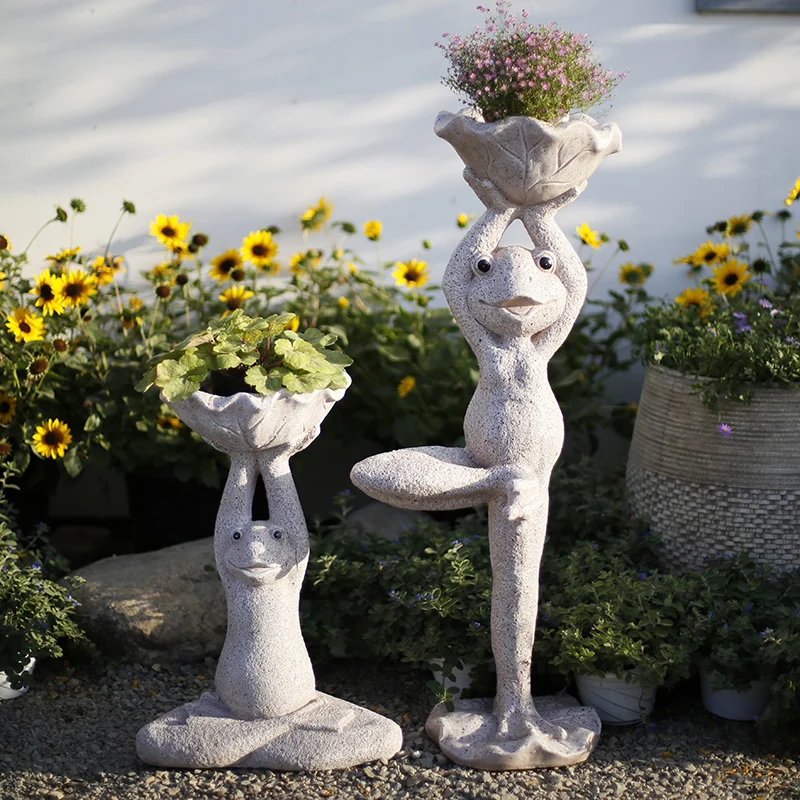 

Yoga Frog Flower Pot Lovely Animal Sculpture for Garden Outdoor Balcony Planter Decor Chinese Style Villa Bonsai Container