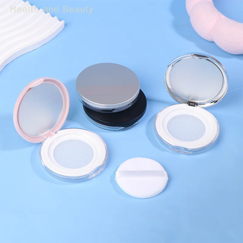 5g Ultra-thin Mini Elastic Mesh With Mirror Portable Loose Powder Packaging Empty Box Cosmetic Makeup Puff Refillable Pot