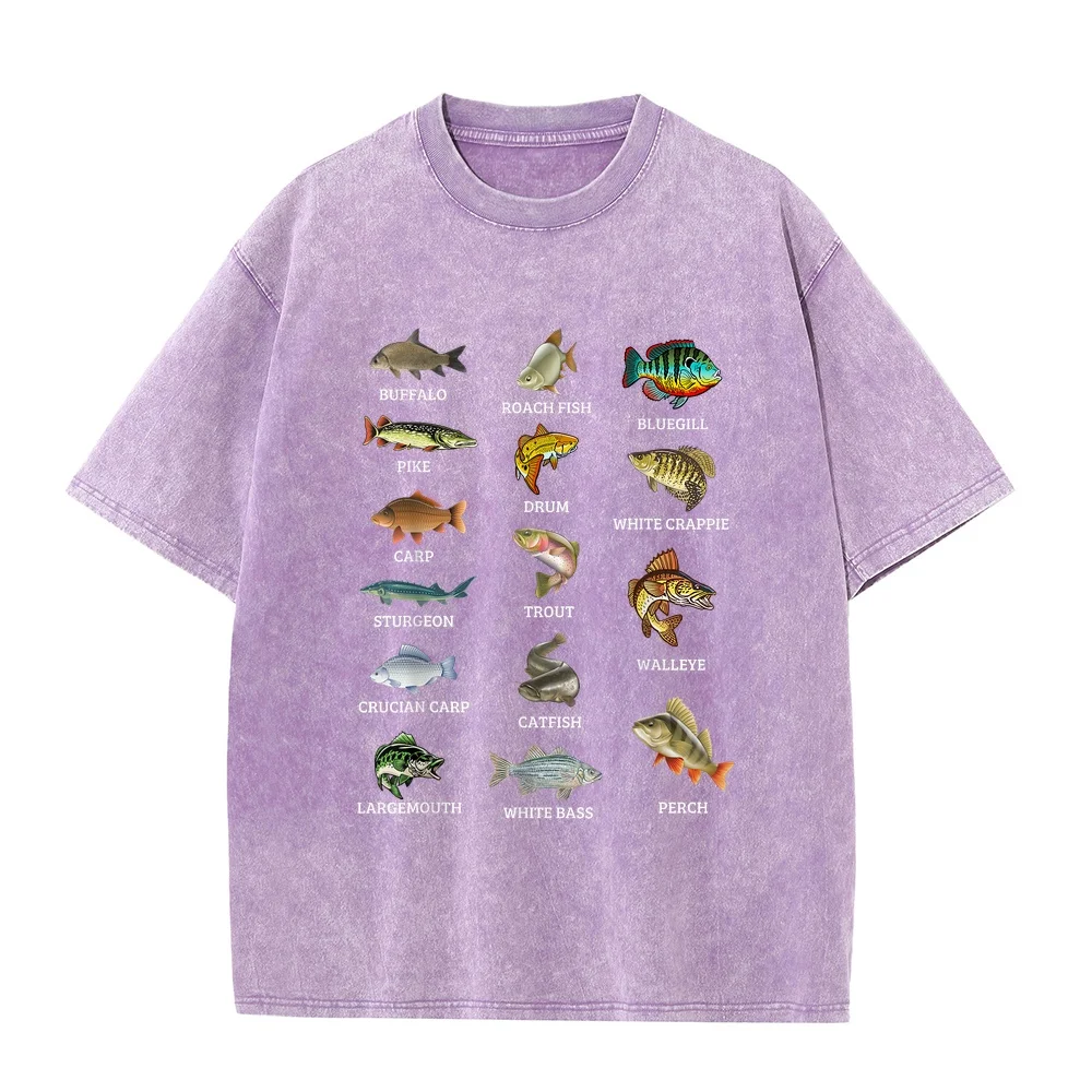 Types Of Freshwater Fish Species Fishing Fisherman Anglers T-Shirt 남자 T Shirt Homme Coton 100% Large Printed Outdoor Graphic