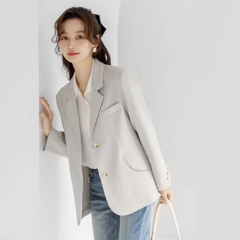 New Blazer Women Coat All Match Simple Office Lady Vintage Solid Long Sleeve Simple Designer Office Lady Blazers Outwear New