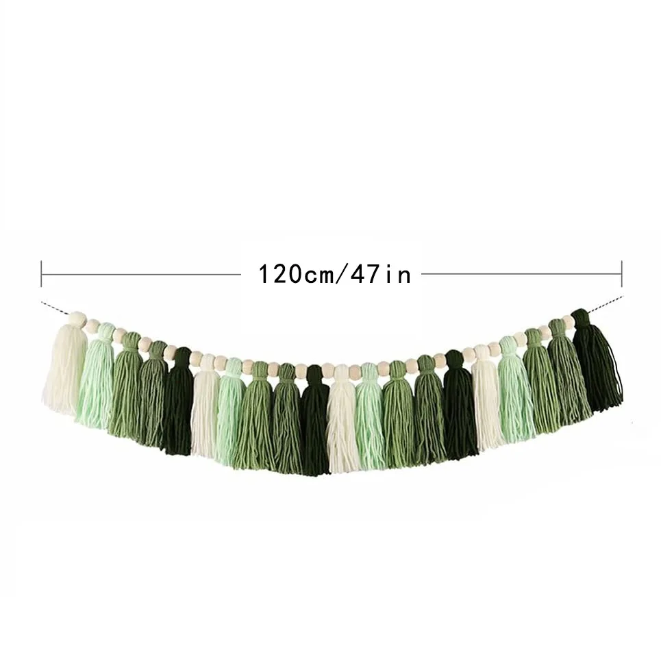 Wood Bead Garland Green Christmas Wall Hanging In Home Decor For Nursery Kids Bedroom Birthday Baby Shower Party Decoration