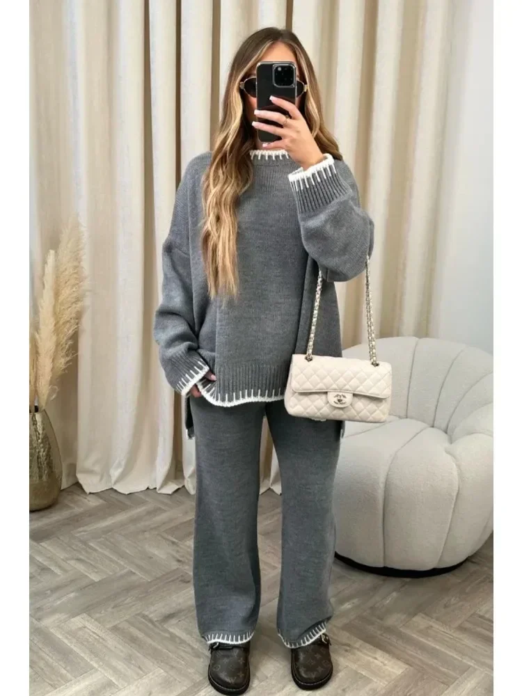 zekye Women's Sweat Suit Set Tracksuit Set Woman Warm Suit For Women Fashion Woman 2024 Space Wadding Women's Knitted Suit