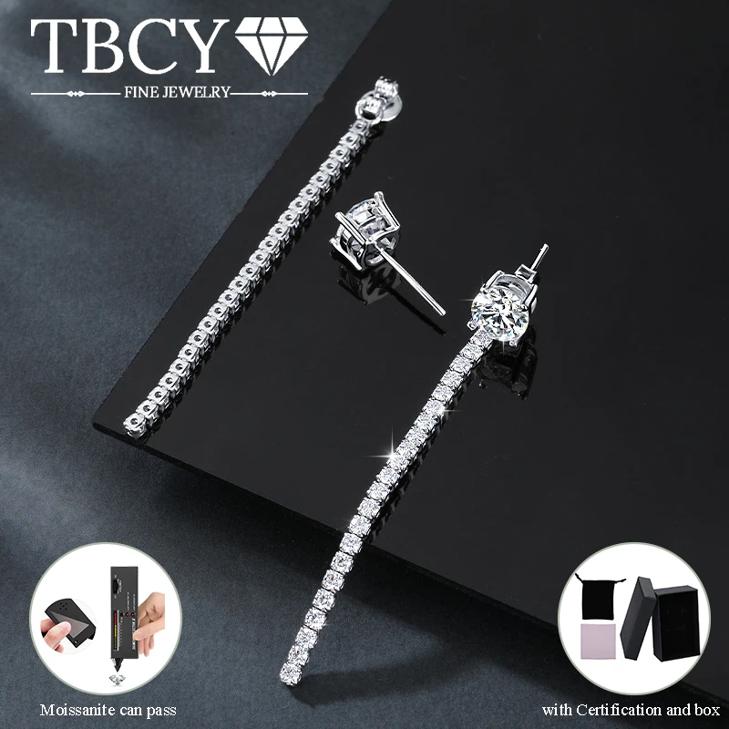 

TBCYD Elegant 1CT Moissanite Long Dangle Earrings for Women 925 Silver D Color Sparkle Round Cut Hanging Earing Daily Jewelry