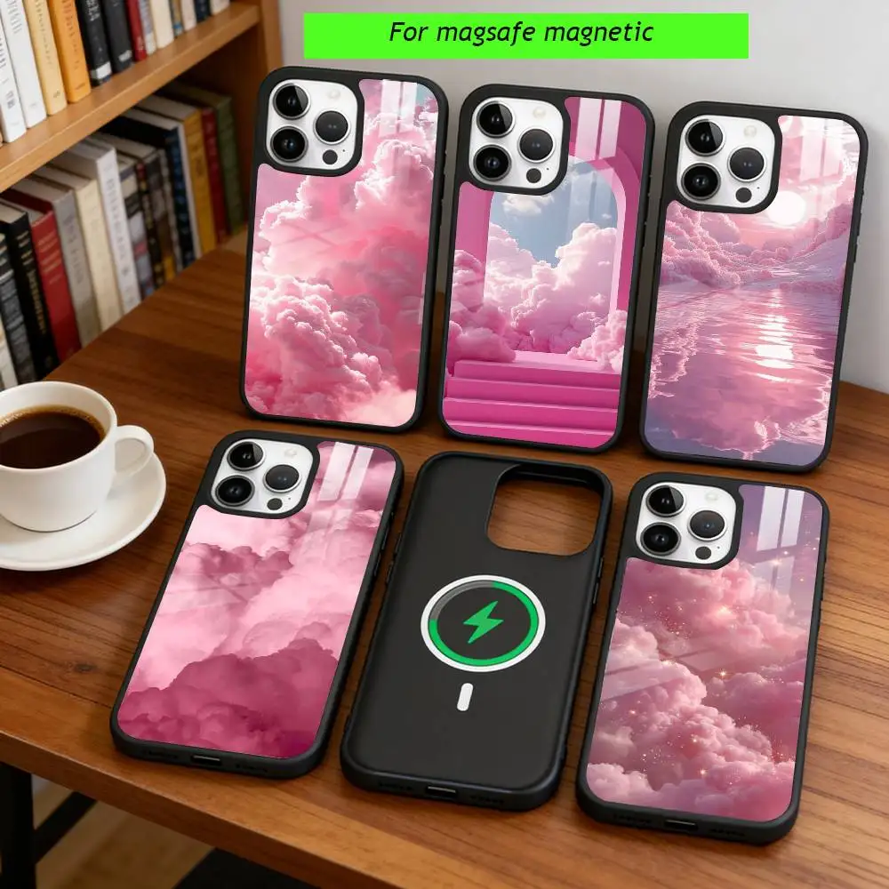 

Stylish pink clouds for girls Phone Case For iPhone17,16,15,14,13,12,11 Plus,Pro Magnetic For Magsafe Wireless Charging
