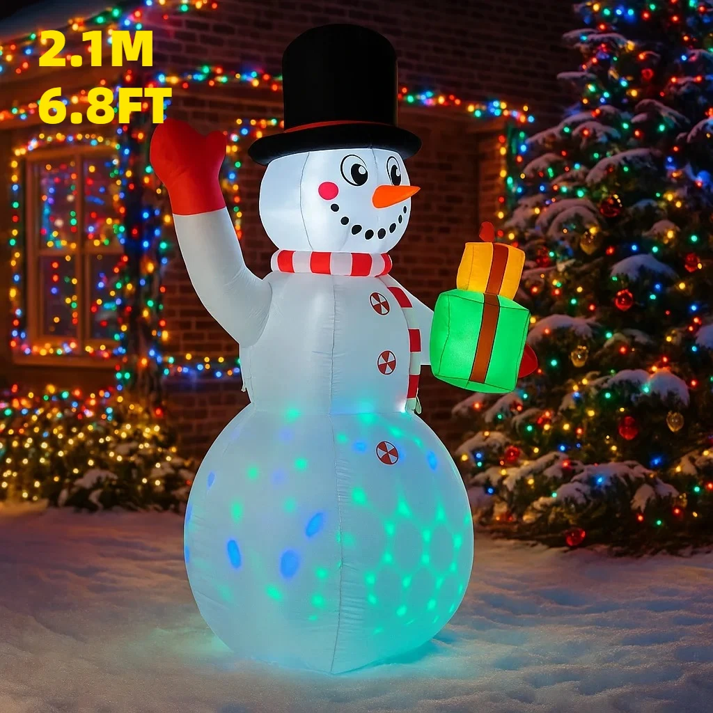 

2.1M/6.8FT Inflatable Snowman with Gifts Outdoor Lights LED Home Decorations Toys Yard Xmas Ornaments Holiday Decor Supplies