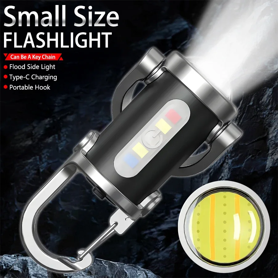 

Portable Keychain Flashlights Rechargeable Work Light 6 lighting Modes Emergency Searching torches for Camping Walking Hiking
