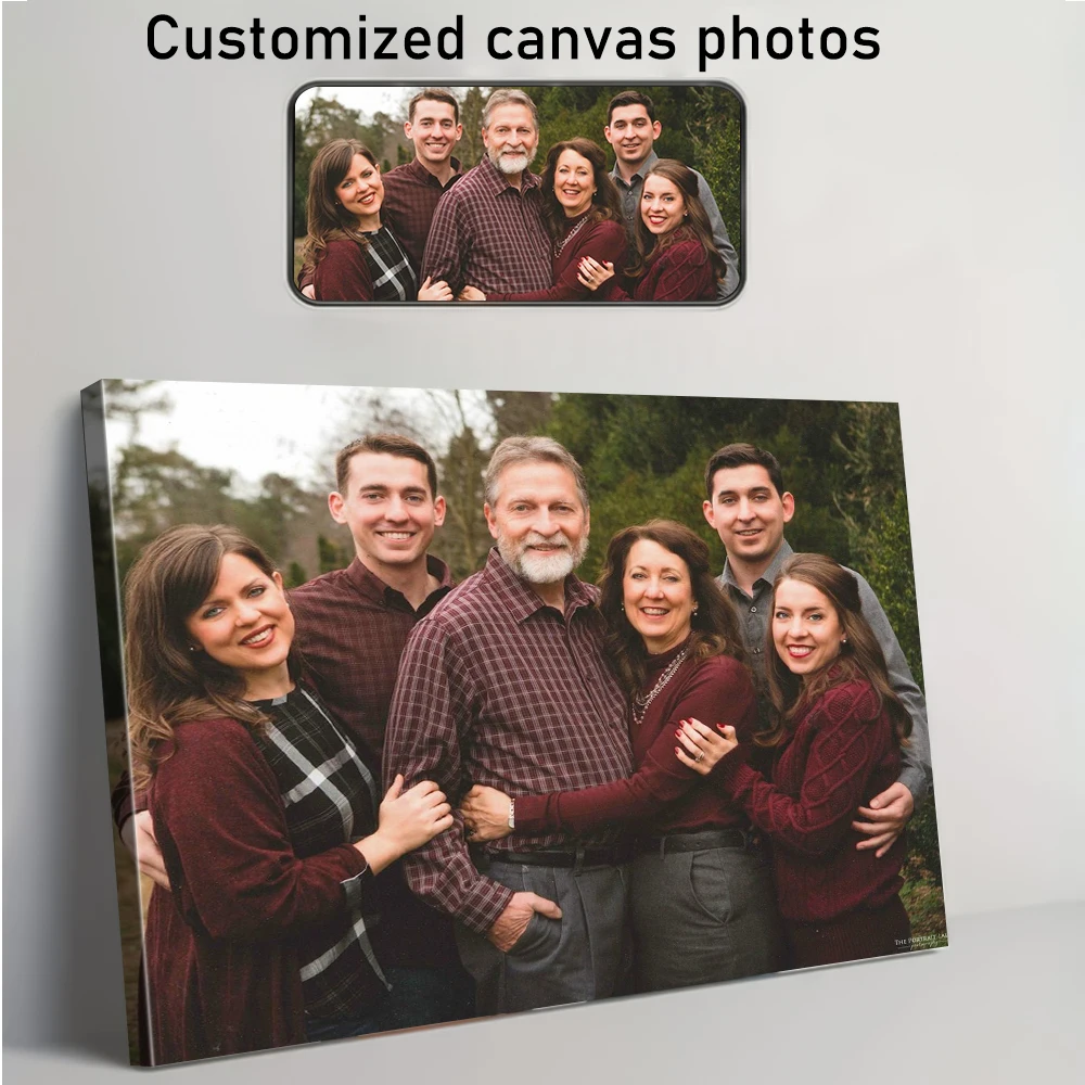 1 Customized Photo Canvas, Optional DIY Wooden Frame or Frameless Poster, Exclusive Gift for Couples or Families, Personalized H