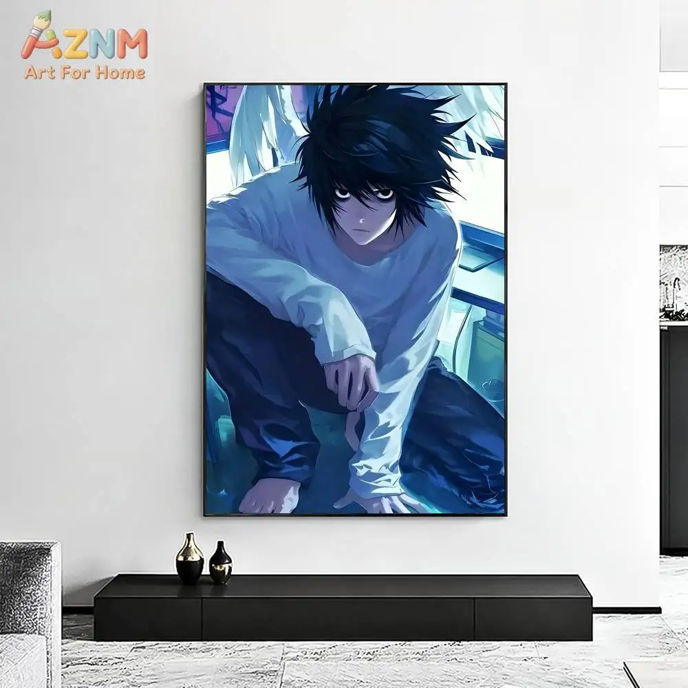 AZNM Death Note Anime Characters L Lawliet and Misa Amane Frameless Canvas Wall Art, Japanese Manga Poster for Bedroom and Livin