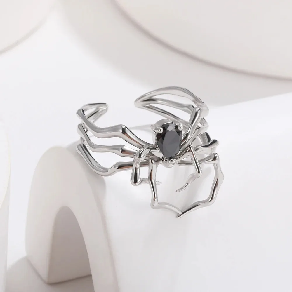 Retro Spider Rings for Women Men Sliver Color Opening Animal Ring Punk Gothic Y2K Jewelry Halloween Accessories Party Gift 2025