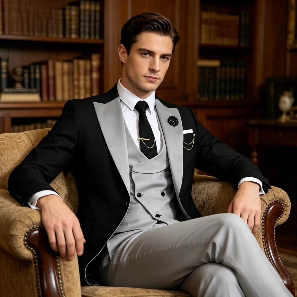 

3 Pieces Slim Fit Men's Suits Formal Business Groom Tuxedo for Wedding Party Prom - Jacket Vest Pants Set