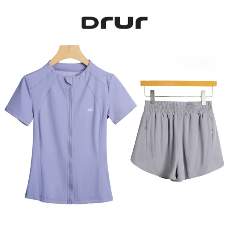 

Женский комплект для йоги DRUR из 2 предметов: шорты с высокой талией и спортивный топ на молнии, летний комплект для тренировок и активного отдыха