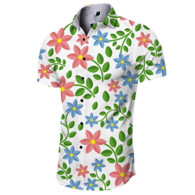 

Hawaiian 3D Flower Print Tops Men's Summer Hawaii Casual Shirts Beach Holiday Party Female Clothing Harajuku Blouse Lapel 4XL