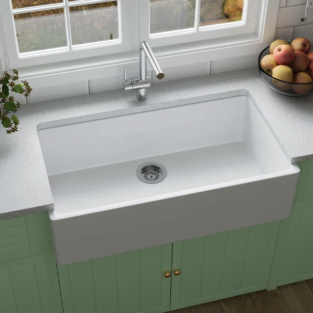 for Ffc 36 Inch White Porcelain Single Bowl Kitchen Sink Fireclay Farmhouse Rectangle Apron Front Sink