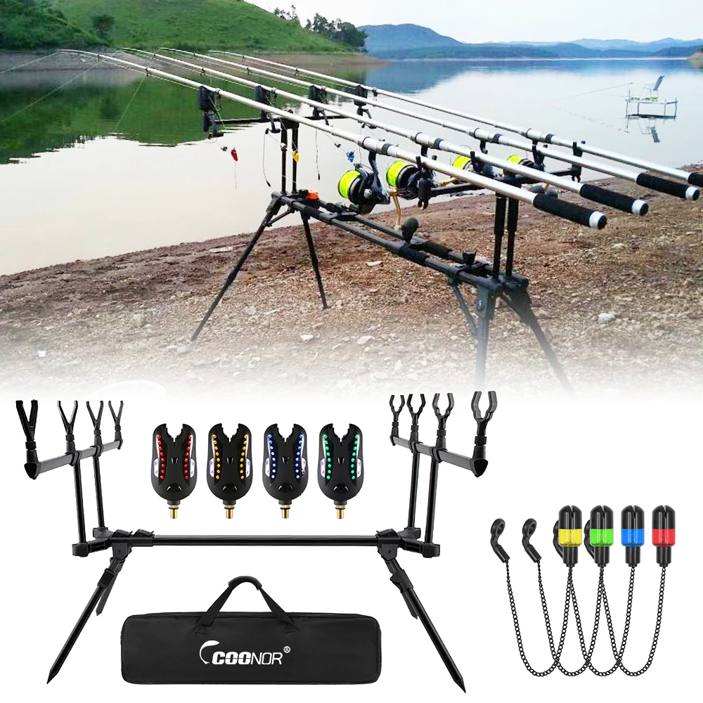 Adjustable Retractable Carp Fishing Rod Stand with LED Bite Alarms Swingers Fishing Tool Set For Outdoor Fishing