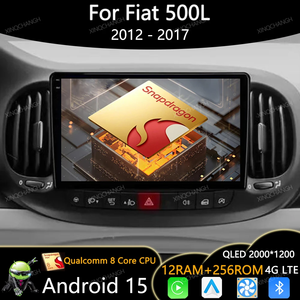 Rádio do carro de android 15 para fiat 500l 2012 2013 2014 2016 2017 qualcomm reprodutor de vídeo multimídia unidade principal bt 2din 4g wifi qled gps