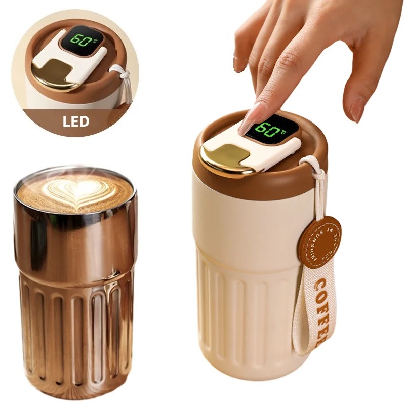 

410ML Smart Travel Coffee Mug 14oz Insulated Thermos Bottle Tumbler with Lid LED Temperature Display Cute Coffee Cup for Hot/Ice