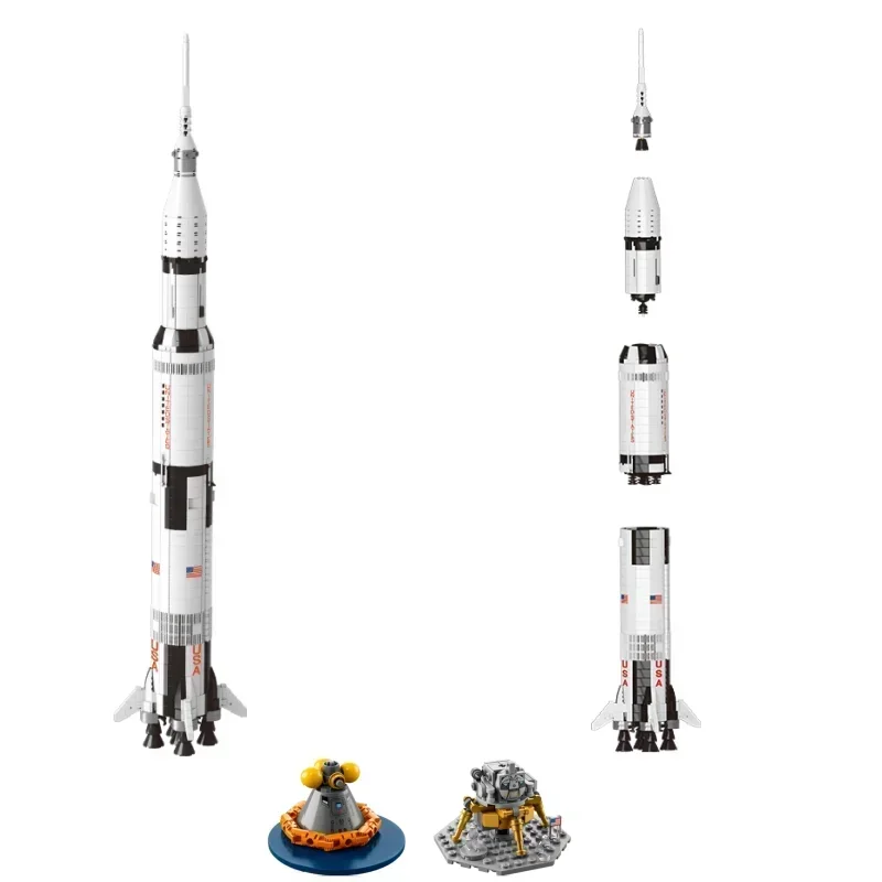 New Aerospace Apollo Saturn V Transit Tower Airplane Lunar Space Adventure Set Building Blocks City Toys Christmas Birthday Gift