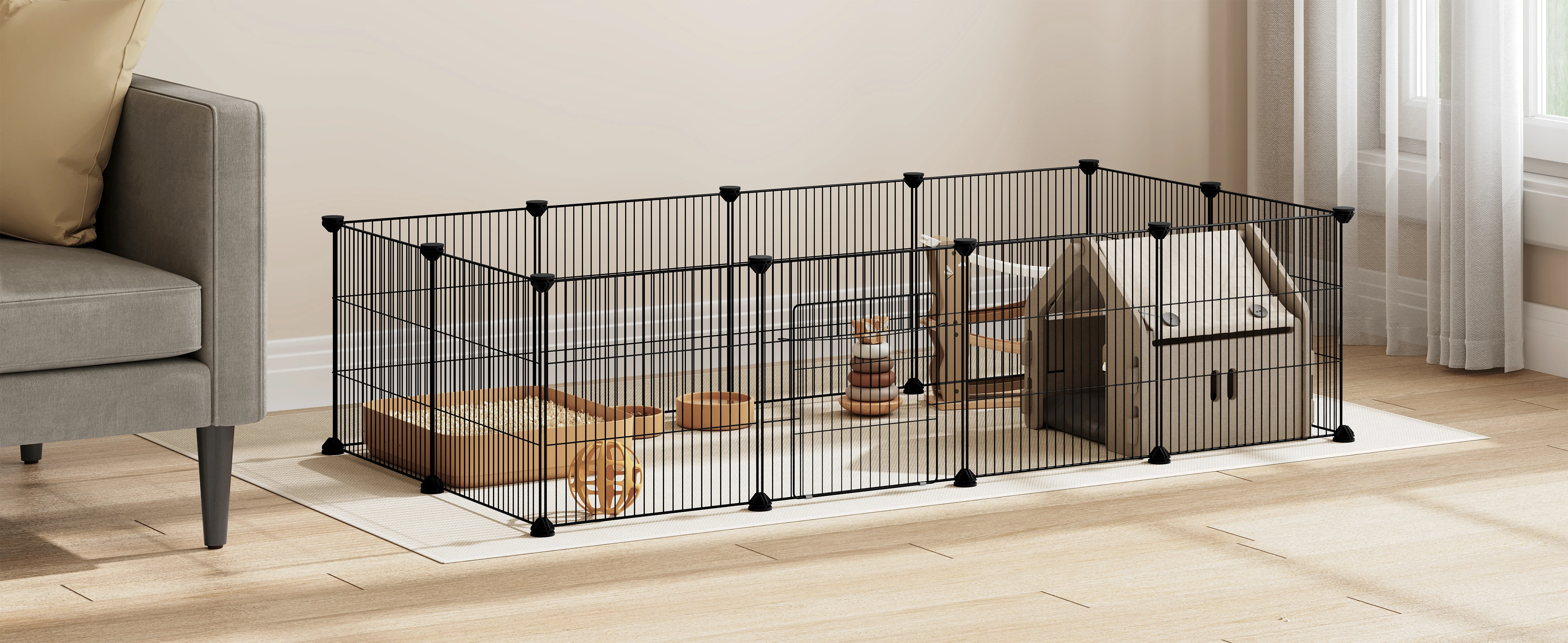 EUGAD DIY Haustierzaun, faltbarer Hundekäfig, Schlaf- und Spielhaus für Welpen, Kaninchen, Meerschweinchen, Hunde, Katzen, für Training und Freilauf im Freien – Detail 3