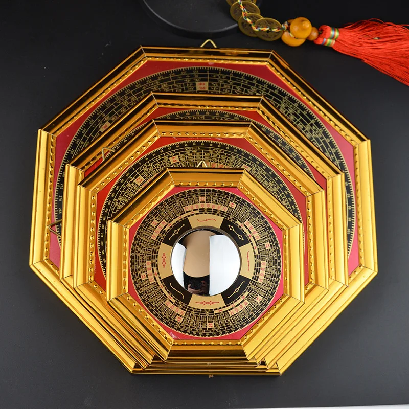 Golden border compass, Bagua mirror, convex  concave mirror, glass, Nine Palace Tai Chi pendant handicraft