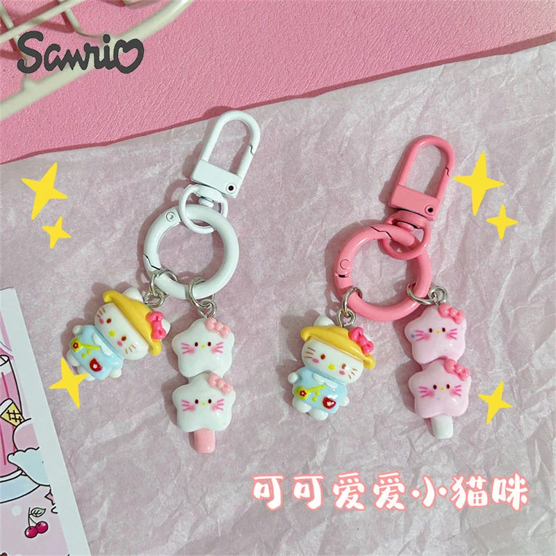 Cute Star Hello Kitty Sanrio Model Pendant Keychain Kawaii Children Anime Bags Keyring Sweet Girls Kitty Keychains Birthday Gift