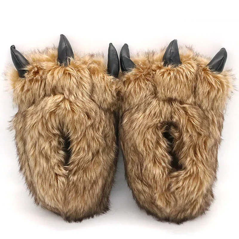 Animals Beast Claw Shoes Slides for Men Fun Chunky Fuzzy Slippers Male Plush Warm Bear Paw Lovers Funny slippers