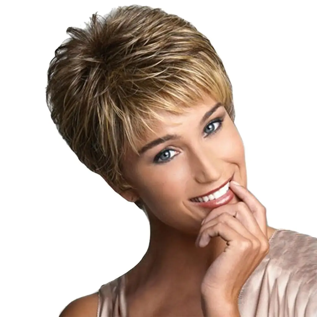 

25cm Short Fringe Women Wig Blend , Blend Color Gloss Natural Hairpieces Resistant