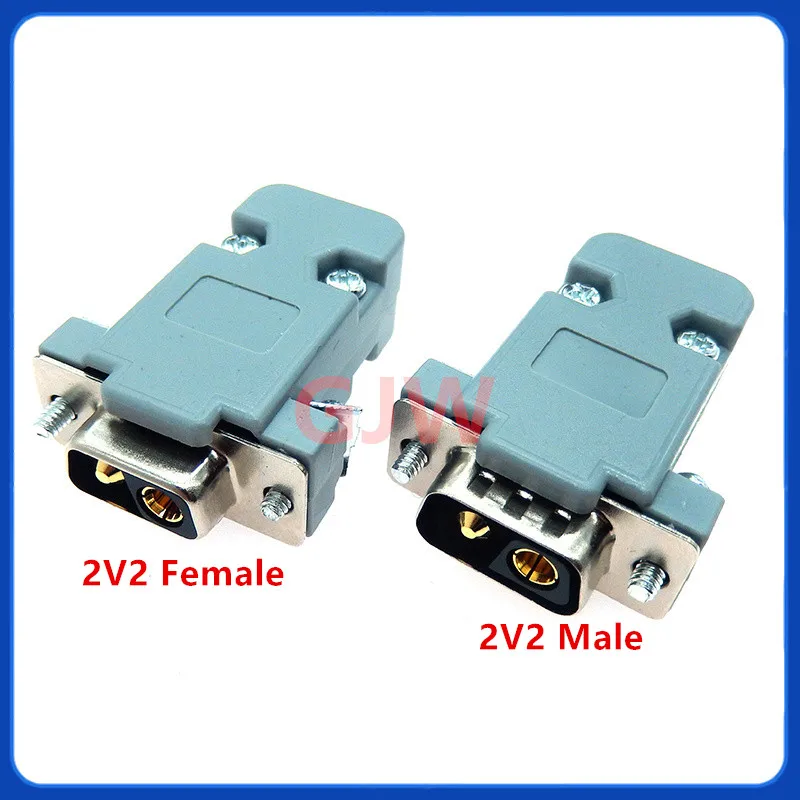 1PCS 2W2 2V2 30A 2 PIN Gold plated male female high current Connector D-SUB adapter solder type 2pin plug socket high power