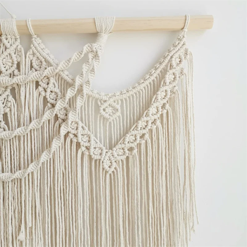 Imagem -03 - Grande Macramé Wall Hanging Tapeçaria com Vara de Madeira Hand-woven Bohemia Tassel Curtain Casamento Backdrop Boho Decor