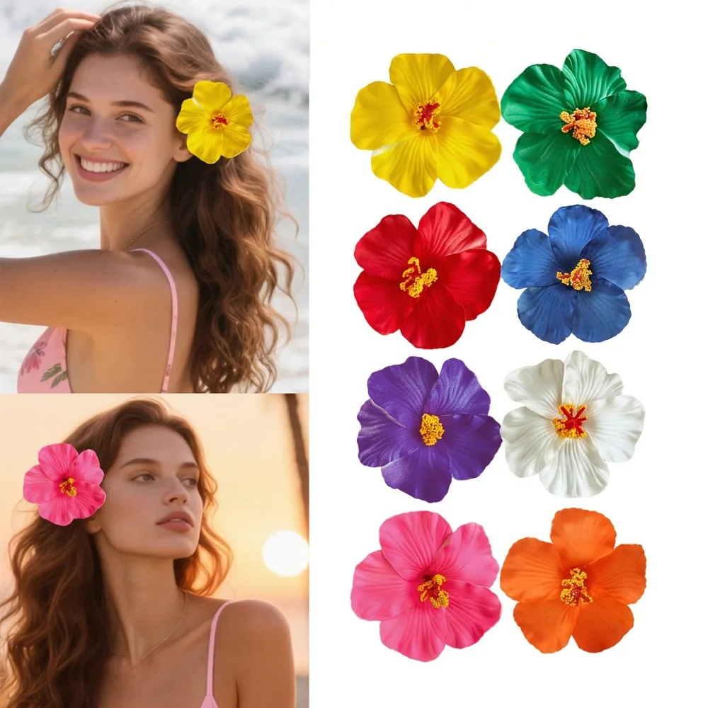 

816/32pcs Hawaiian Flower Hair Clips, Plumeria Hibiscus Cat Ear, Beach Party Summer Hair Accessories Holiday Gift.