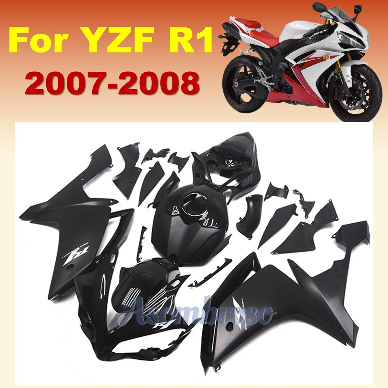 

Комплект кузова мотоцикла, подходит для Yamaha YZF R1 2007 2008, новый комплект обтекателя из АБС-пластика, пластик YZF1 08 07, черный