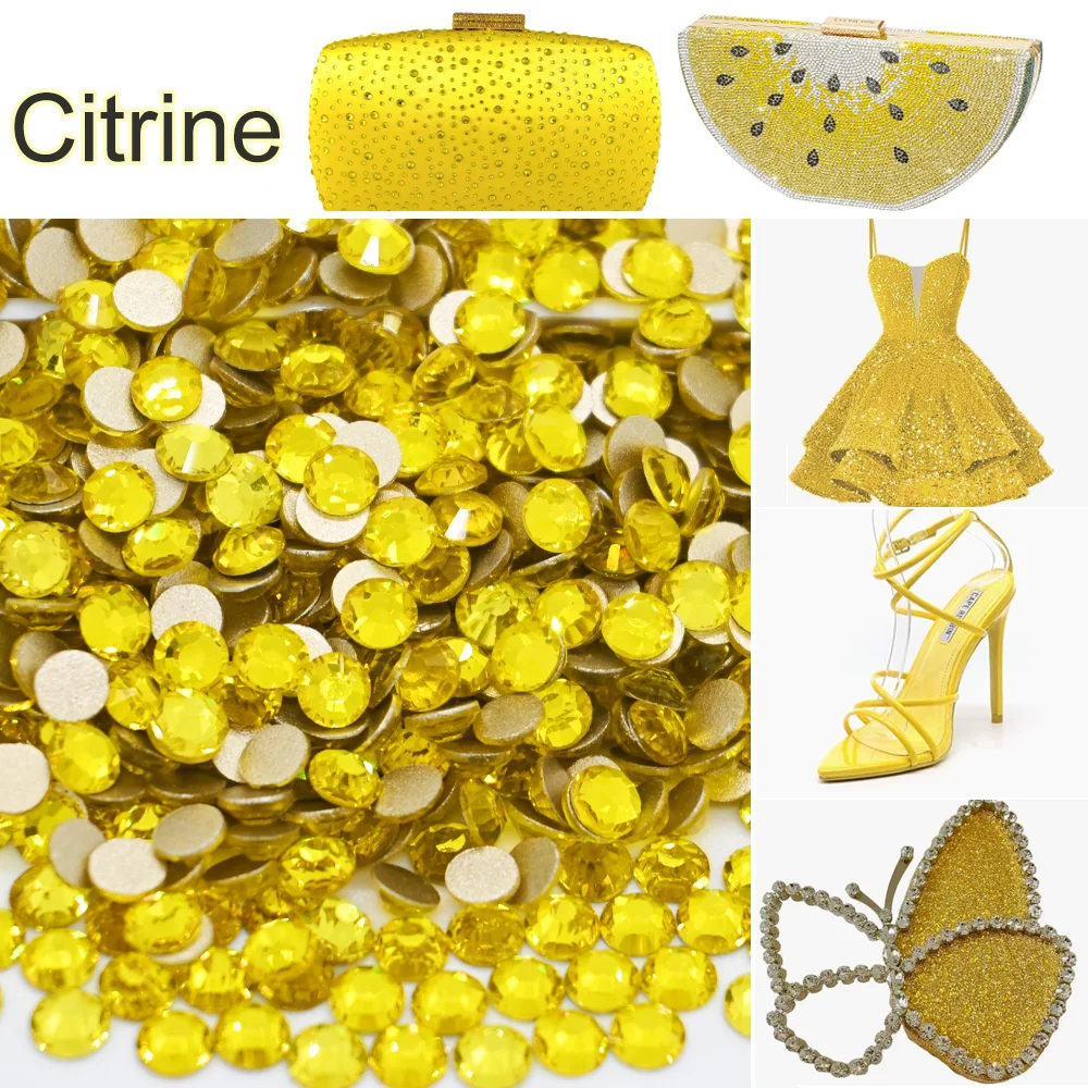 

Citrine Non Hot-fix Rhinestones Gold Back Glitter Glass Flatback Crystal стразы for Nail Decoration ネイルパーツ Strass