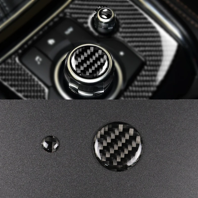 For Mazda3 Mazda6 CX-5 CX-9 2017 2PCS Carbon Fiber Car Center Console Multimedia Volume Button Cover Decor Trim