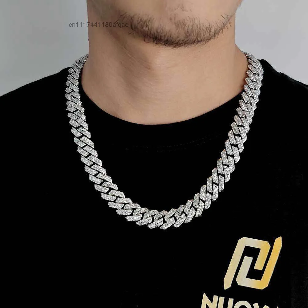 15mm Real Gold Plating Trendy 925 Sterling Silver Necklace Moissanite Cuban Link Chain Hip Hop Jewelry Iced Out.