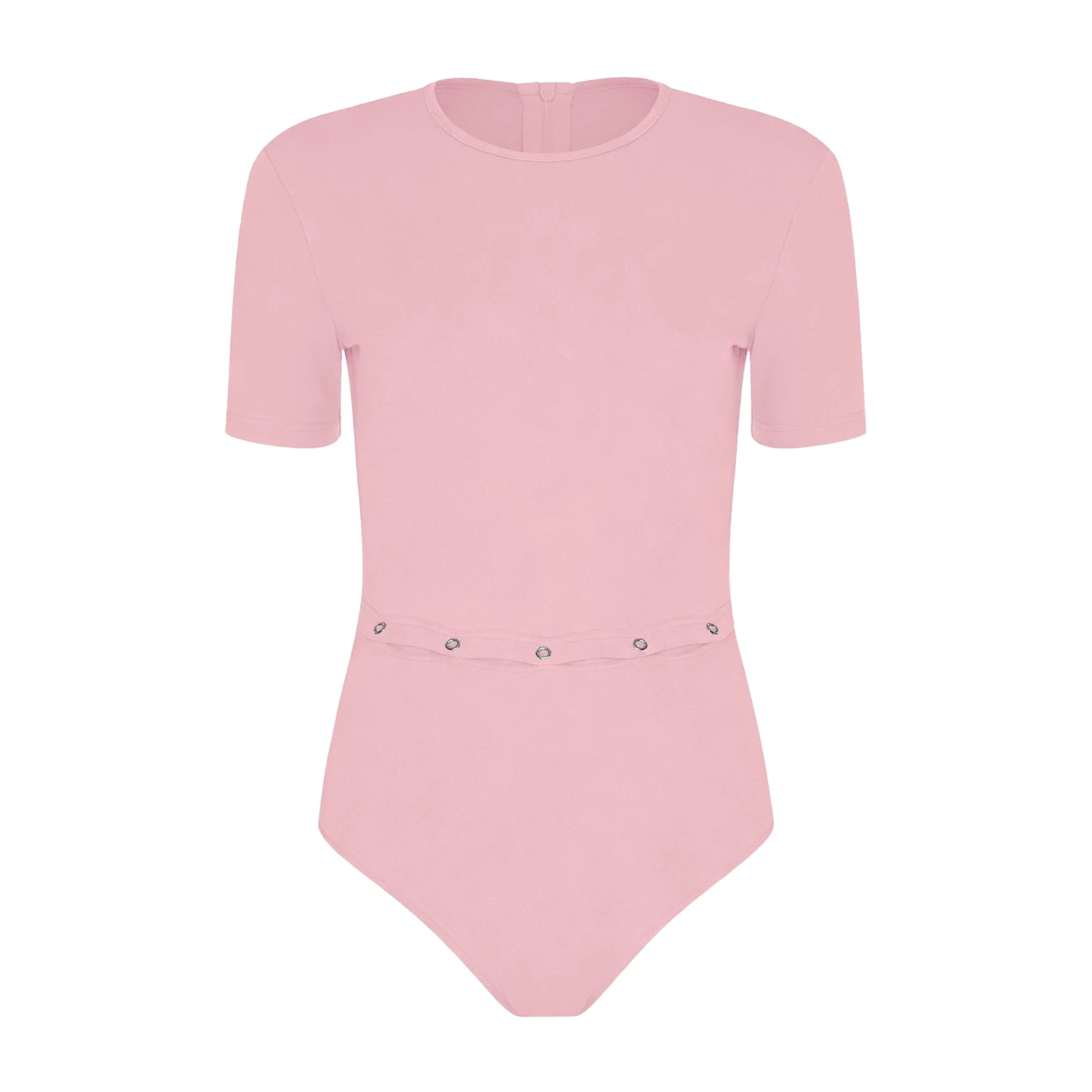 

Womens Short Sleeve Casual Bodysuit with Feeding Tube Access Opening on Front Belly Adaptive Jumpsuit Special Needs Clothing