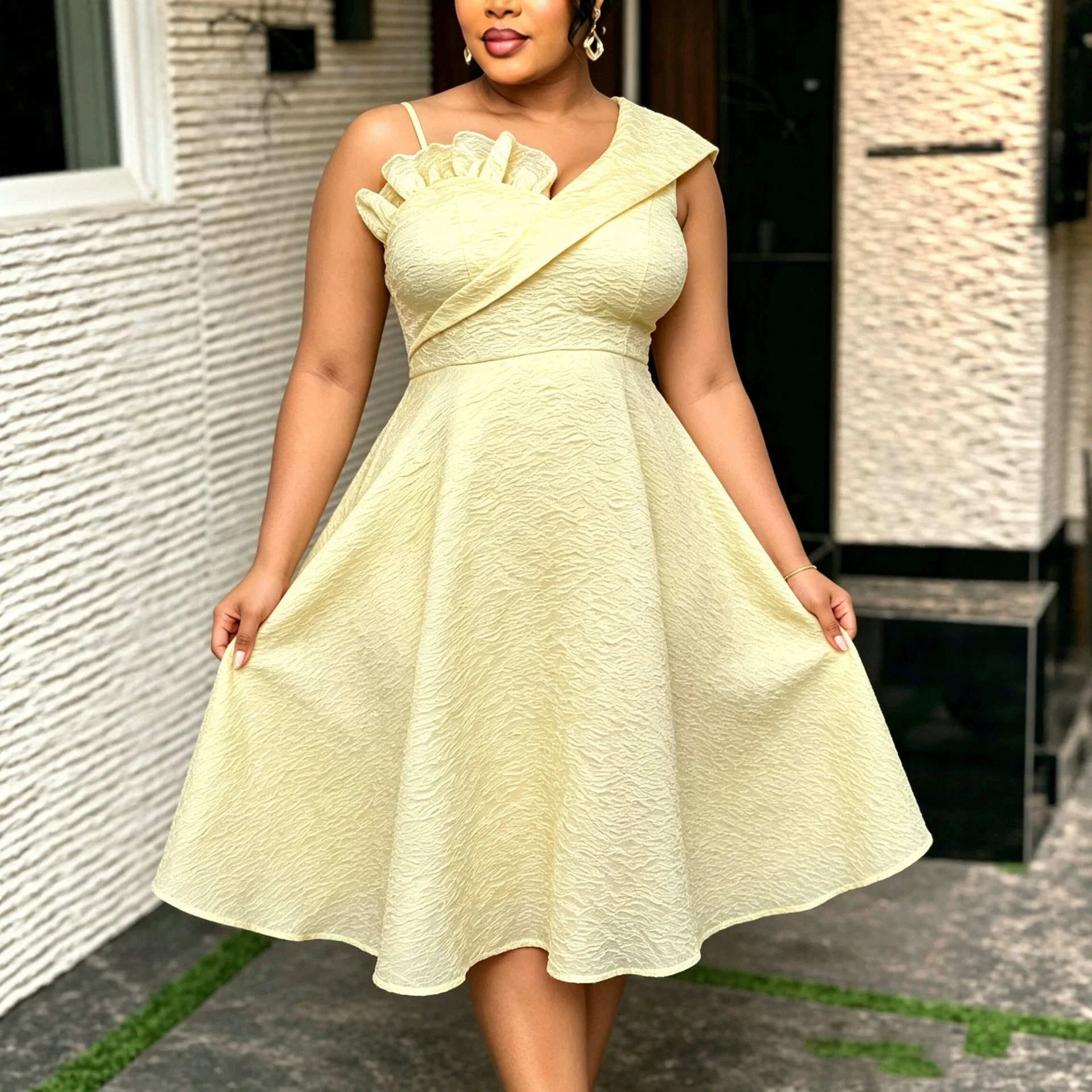 African Dresses for Women Jacquard A Line Slant Collar Party Event Wedding Guest Birthday Occasion Female Gowns Africa Clothing