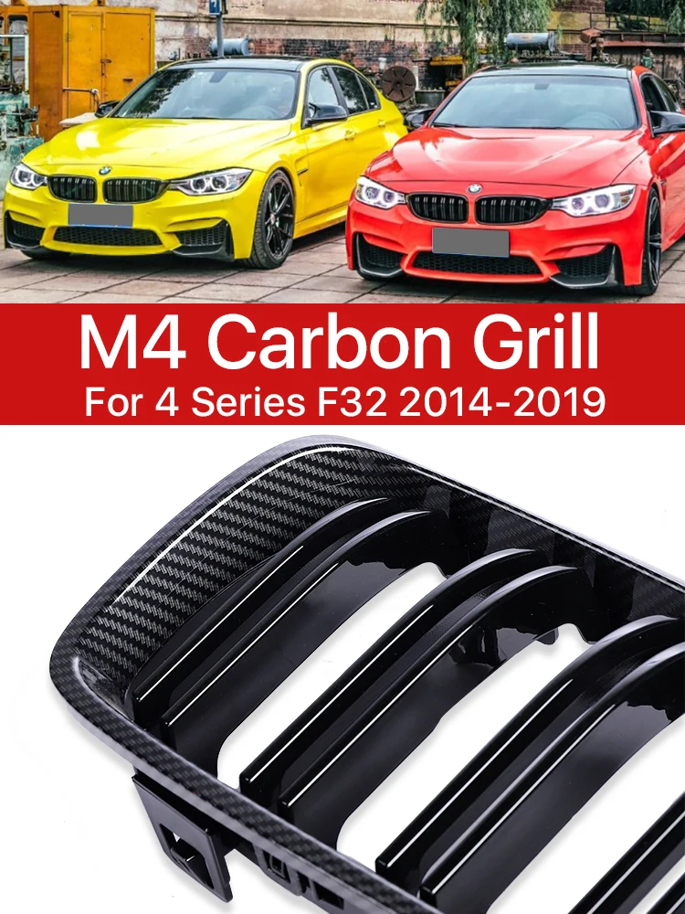 Front Bumper Kidney Carbon Grill For BMW 4 Series F32 F33 F36 F80 F82 F83 2013-2020 M4 Gloss Black M Color Black Facelift Grille