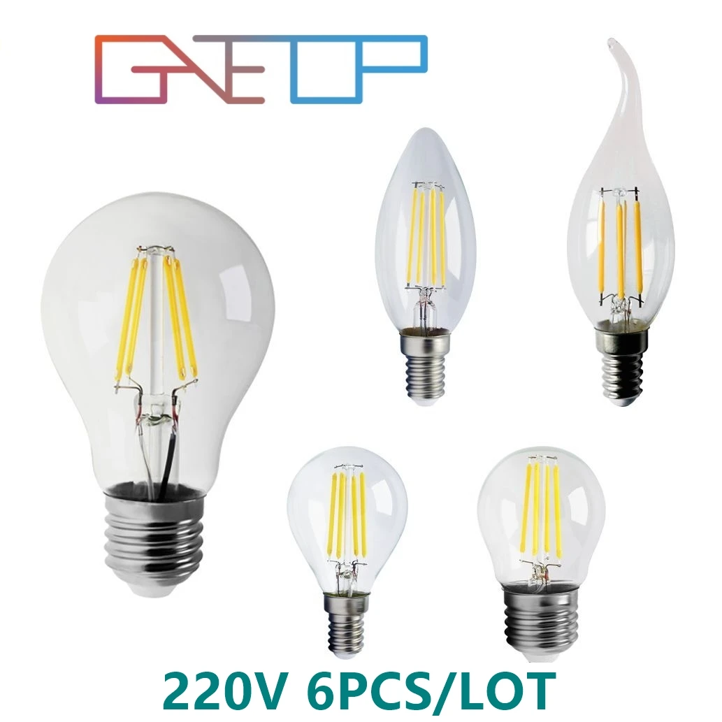 

6PCS LED Candle Bulb C35 G45 ST64 A60 Vintage Lamp AC220V E14 LED E27 LED Globe 4W 6W 8W Filament Edison LED Light Bulbs