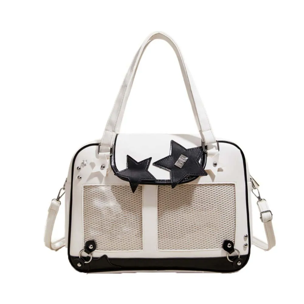 

Star Decoration Shoulder Ita Bag PU Leather Large Capacity Goth Transparent Pocket Waterproof PVC Y2K Anime Display Bag School