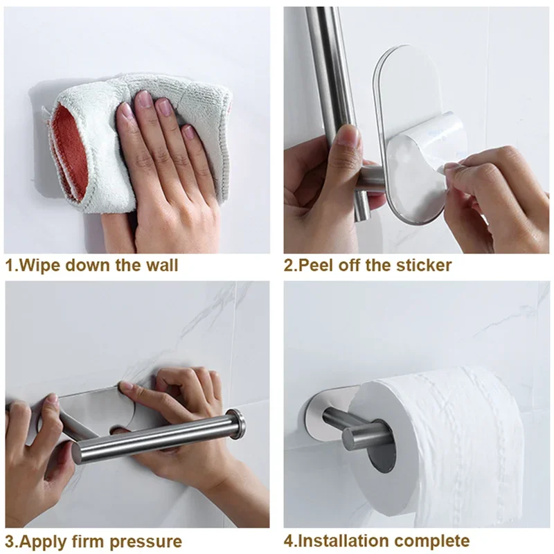 Stainless Steel Toilet Paper Towel Holder Adhesive No Punch Wall Mount Tissue Dispenser Hanger Kitchen Paper Roll Rack Bathroom