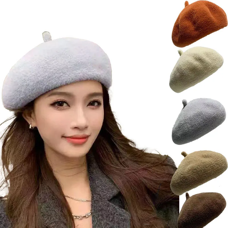 

Winter Women Berets Hats Faux Fur Plush Painter Cap Autumn Female Flat French Artist Beret Lady Elegant Outdoor Warm Casual Hat